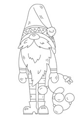 Coloring Page Of A Christmas Gnome With String Lights