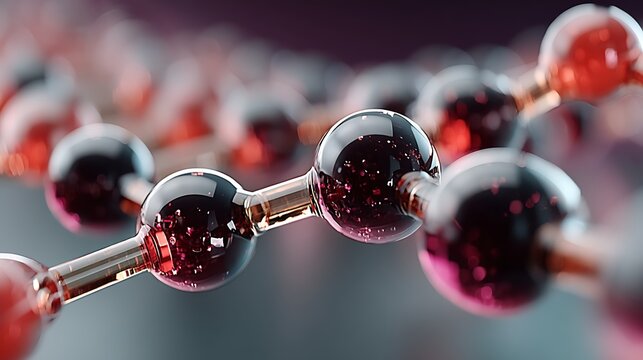 Macro Shot of Molecular Structure with Transparent Spheres and Red Liquid Inside, Abstract Science