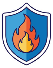Fire Protection Shield Icon Flat Vector Design Flame Safety Emblem