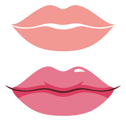 Stylized pink female lips vector illustration set with flat and detailed options isolated on white