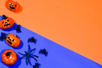 Vibrant Halloween decoration with black and purple background. Perfect for party designs, invitations, or themed content.