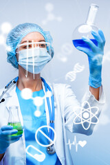 Scientist examining chemical reactions in laboratory setting with focus on health research