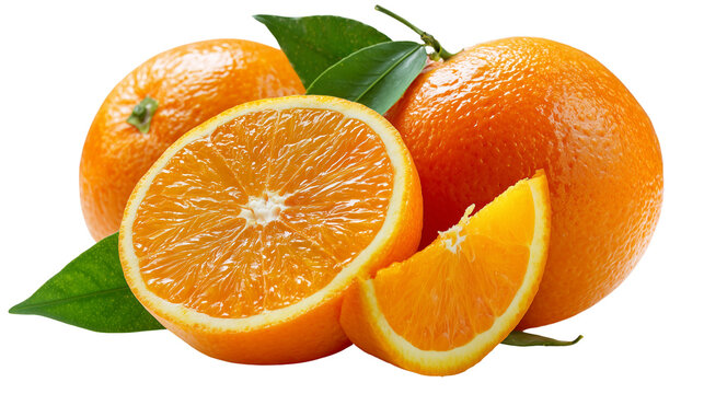 Fresh oranges with leaves isolated on transparent background