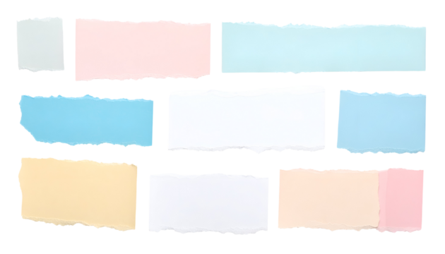 Colorful torn paper strips on white background