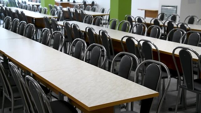 Cafeteria or canteen interior. School cafeteria