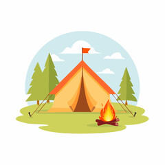 Camping Adventure A Scenic Illustration of Tent, Campfire, and Nature's Embrace