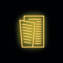 Neon newspaper sign glowing on a black background, representing news, information, or journalism