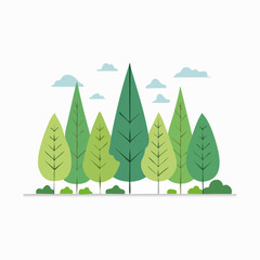 Green Trees Illustration with Geometric Shapes, Nature Scene