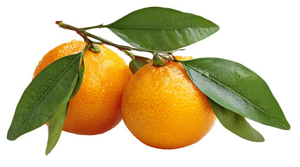 Two tangerines with leaves isolated on transparent background