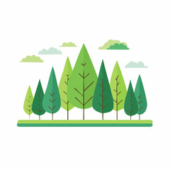 Minimalist flat design illustration of a green pine forest, representing ecology and environmental conservation concepts