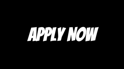 Energetic "Apply Now" Call to Action with a Dynamic Liquid Animation. Bold, Comic-Style Typography on a Clean Black Background.