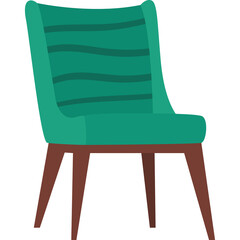 Teal Upholstered Armchair with Dark Wood Legs and Wavy Pattern on the Backrest in a Studio Setting