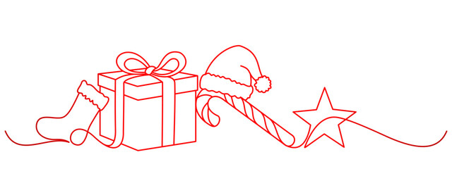 Christmas decoration line art style with red ink. Vector elements eps 10