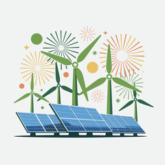 Renewable Energy New Year Banner  Flat Eco Green Vector Design 