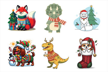 Fototapeta premium Cute festive christmas animals and characters assortment for holiday decor and gifts