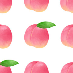 Peach seamless pattern. Pink fruits decor for wrapping paper, textile prints, banners, backgrounds.