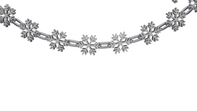 Silver 3D snowflake garland with metallic sheen and transparent background, isolated PNG design element for Christmas cards, winter decor, holiday branding, and digital scrapbooking. - Powered by Adobe
