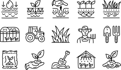 Hand Drawn Agriculture and Hydroponic Farming Outline Icon Set for Sustainable Growth Design