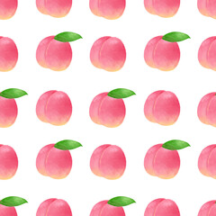 Peach seamless pattern. Pink fruits decor for wrapping paper, textile prints, banners, backgrounds.