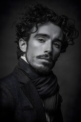 Obraz premium a handsome man with curly hair and a short beard