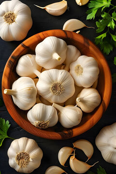 Fresh garlic bulb with peeled cloves 