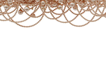 Rose gold pearl garlands and Christmas ornaments isolated on transparent background, elegant festive decor, ideal for holiday designs, branding, and digital art projects.