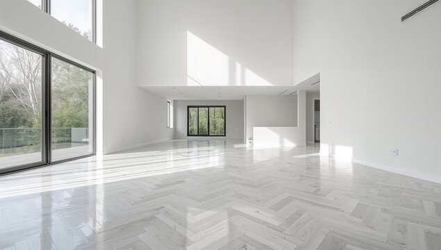 Contemporary home featuring light wood flooring and a large vacant space