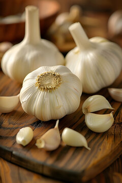 Fresh garlic bulb with peeled cloves 