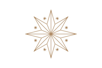 Geometric star design with smaller stars surrounding it on a white background