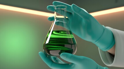 Scientist examining algae fuel in laboratory research for renewable energy source