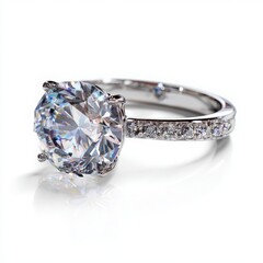 Elegant solitaire diamond ring with sparkling band in studio light