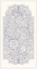 Intricate vintage baroque floral ornament with swirling acanthus leaves, elegant scrolls, and symmetrical engraving-style line art.