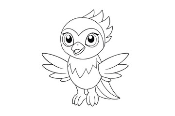 Cute bird illustration for coloring book page