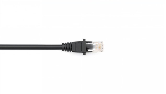 Black network cable with molded RJ45 connector, essential tool for connectivity