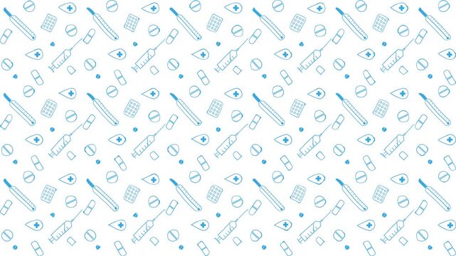 Medical pattern loop with syringes pills and thermometers suitable for healthcare websites, medical publications, pharmaceutical ads, and doctors office decor.