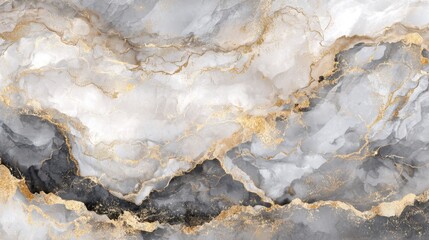 Flowing patterns of gray and white combine with gilded veins creating a luxurious and artistic design.