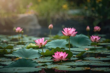The vibrant hues of lotus blooms gracing the tranquil water