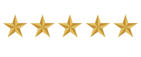 Five golden stars rating icon, isolated on transparent background 