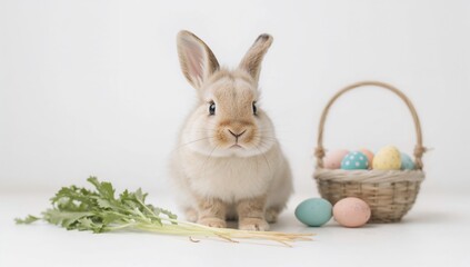 Adorable young rabbit on a light surface, representing innocence and playfulness