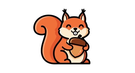 Fototapeta premium Cute squirrel cartoon holding acorn vector illustration for graphic design and kids projects with smile face