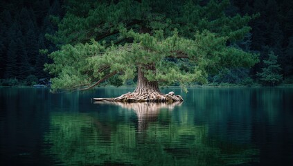 Water Reflections of a Spruce Tree, Seasonal Change