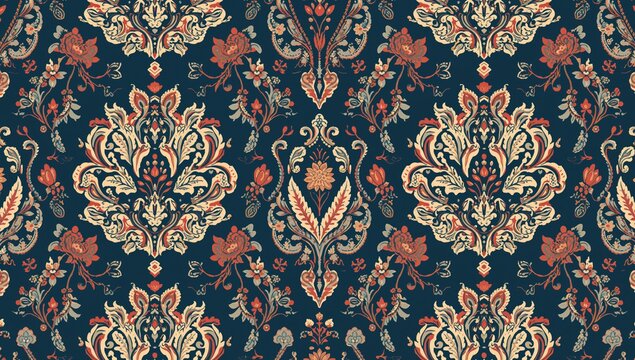 Classic Continuous Damask Pattern Artwork for Fabric Branding