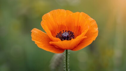 Close-up view of an orange poppy blossom, showcasing the intricate petal textures, seasonal bloom
