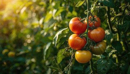 Sunlit tomatoes on display