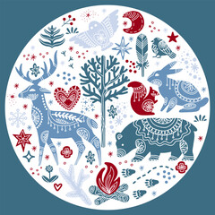 Round Christmas illustration vector isolated set in trendy palette