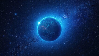 Obraz premium Blue planet enveloped by a celestial starry backdrop, illustrating cosmic wonder