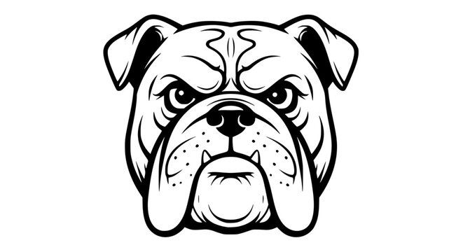 Vintage style black and white vector of a bulldog face, bold lines and symmetry