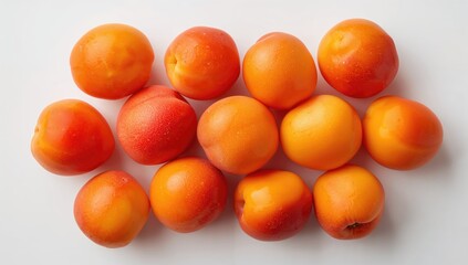 Apricots arranged from above on a white surface, fiber-dense choice