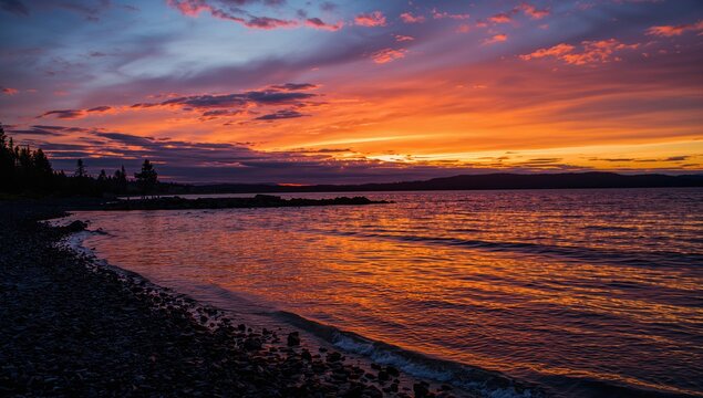 Scenic beach sunset in northern region with vibrant hues, ideal for relaxation and nature appreciation