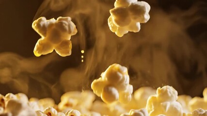 cinematic slow motion popcorn popping macro view - Powered by Adobe